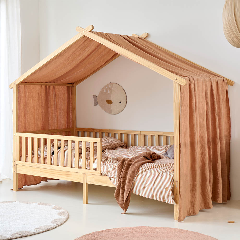 GORDIJN VOOR BEDHUISJE «MAISON» | 80 X 160 CM | MOUSSELINE KATOEN | CARAMEL