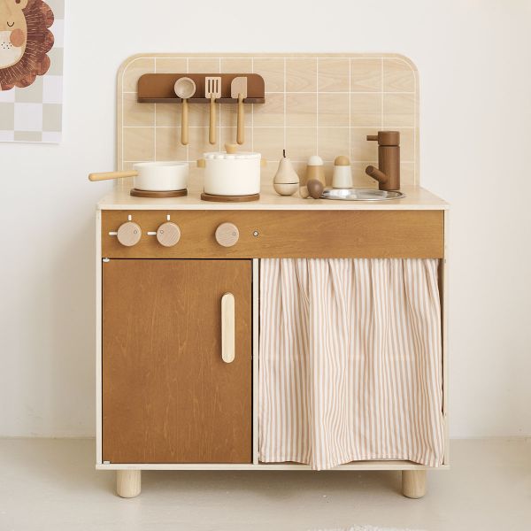 Houten speelkeuken «Noyer» | Met 12-delige accessoires | Bruin
