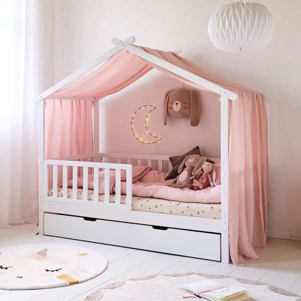 GORDIJN VOOR BEDHUISJE «MAISON» | 90 X 200 CM | MOUSSELINE KATOEN | ROZE
