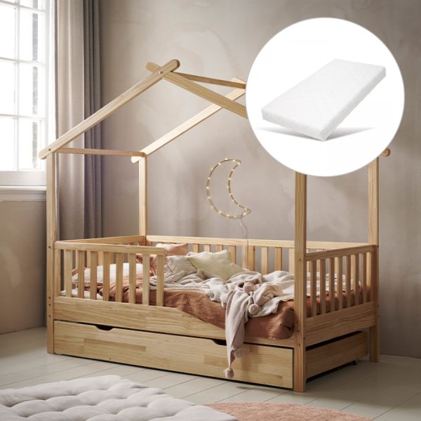 BEDHUISJE / JUNIORBED «MAISON» | 160 X 80 CM | NATUREL | INCL. 10CM SCHUIMMATRAS