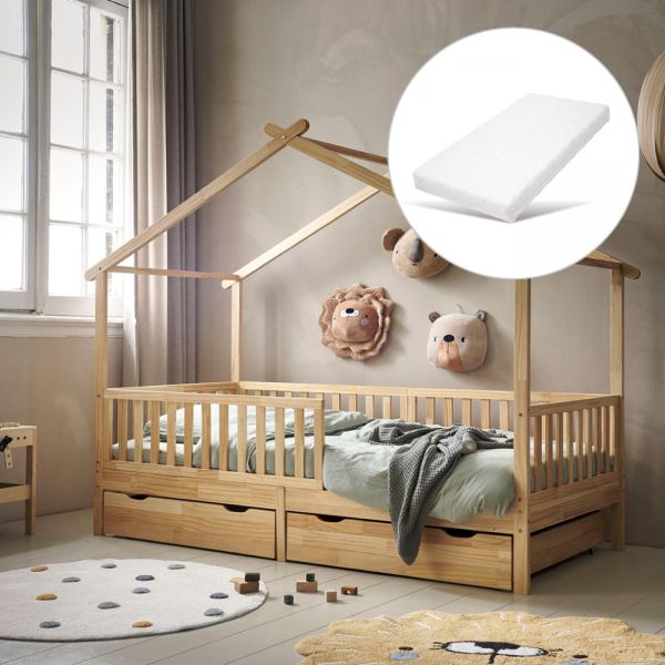 Bedhuisje 90x200 cm met matras van hout in naturel van Petite Amélie