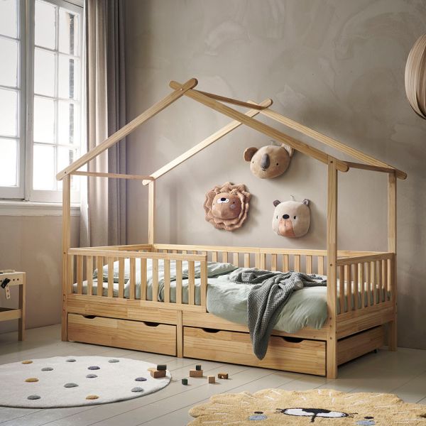 BEDHUISJE / EENPERSOONSBED «MAISON» | 90 X 200 CM | NATUREL