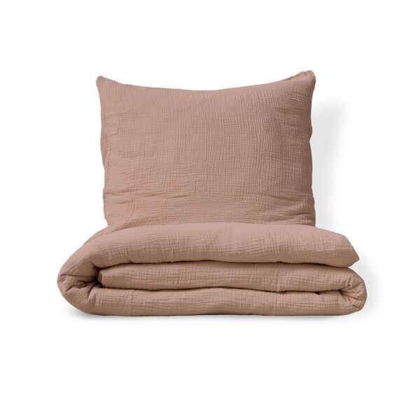Mousseline dekbedovertrek van 140x200 cm in roze katoen van Petite Amélie 