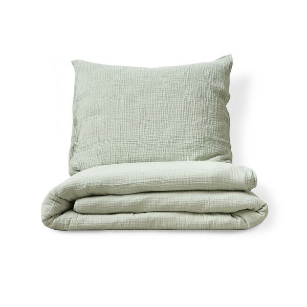 Dekbedovertrekset Mousseline katoen 140x200 cm, incl. kussenhoes | Groen
