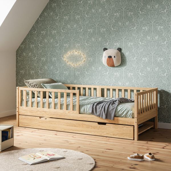 Bed met onderschuifbed uit de Plume collectie in naturel 90x200 cm van Petite Amélie