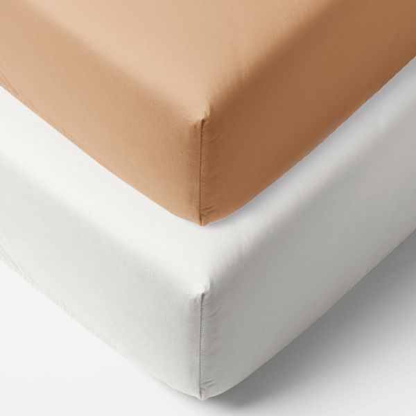 Set van 2 Jersey hoeslakens 40/45x90 cm| Wit en caramel