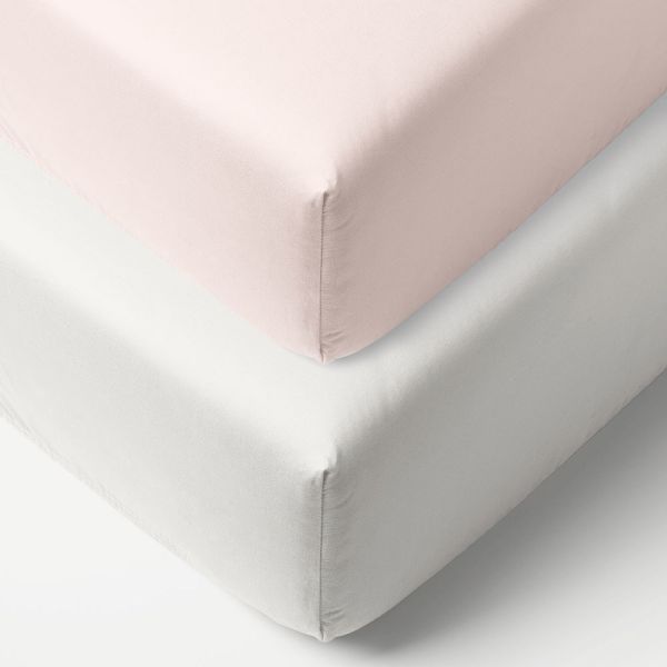 Hoeslaken co sleeper 90x45 wit en roze set van 2 van Petite Amélie