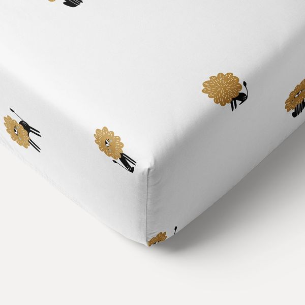 Premium hoeslaken leeuw «Leo» voor peuterbed 70x140cm GOTS | Wit