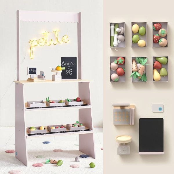 houten speelwinkel met fruit groenten roze Petite Amélie