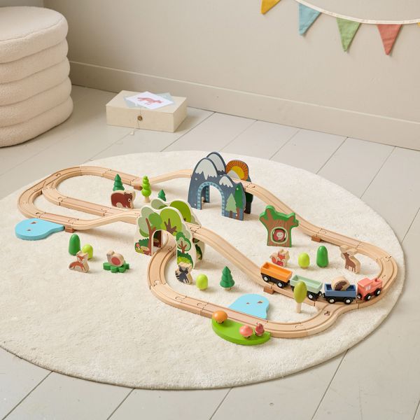 HOUTEN TREINSET «FORÊT» | 62-DELIGE SET | MEERKLEURIG
