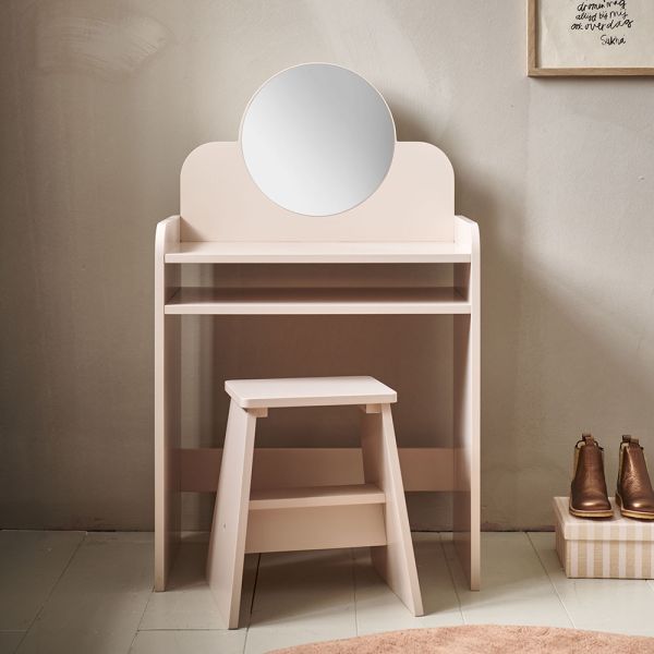 HOUTEN KAPTAFEL MET SPIEGEL EN STOEL | «BELLE» | ROZE