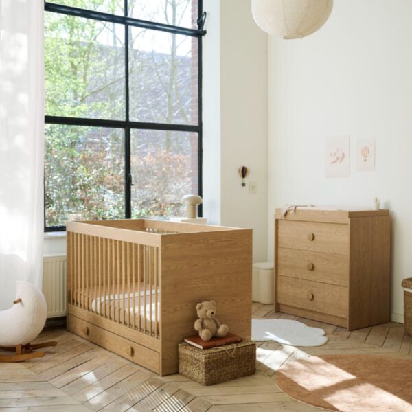 Doorgroei babykamer «Rétro» 2-delig | Meegroeibed en commode