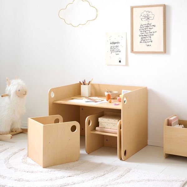 MONTESSORI TAFEL EN TWEE STOELEN «ELLIPSE» | NATUREL