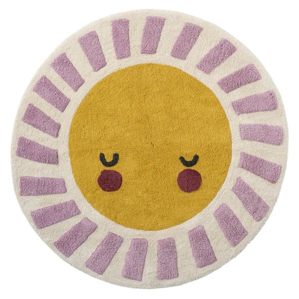 Rond vloerkleed met geel en roze voor kinderkamer van Petite Amélie