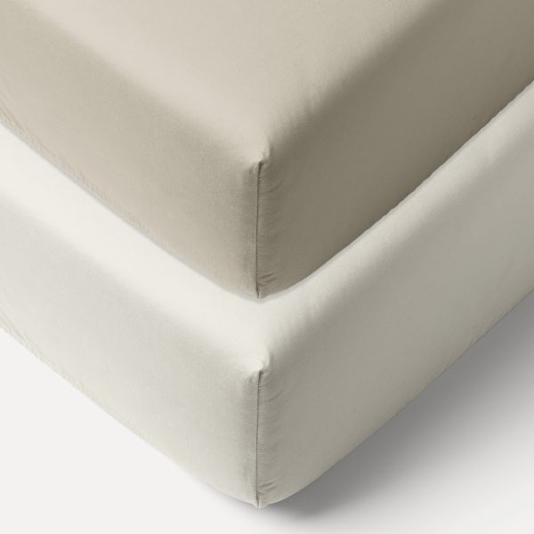 SET VAN 2 BIOLOGISCH KATOENEN JERSEY HOESLAKENS 40/45 X 90 CM | WIT EN BEIGE