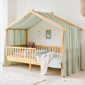 GORDIJN VOOR BEDHUISJE «MAISON» | 90 X 200 CM | MOUSSELINE KATOEN | GROEN