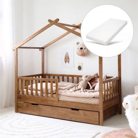 BEDHUISJE / JUNIORBED «MAISON» | 160 X 80 CM | WALNOOT | INCL. 10CM SCHUIMMATRAS