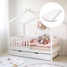 BEDHUISJE / JUNIORBED «MAISON» | 160 X 80 CM | WIT | INCL. 10CM SCHUIMMATRAS
