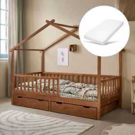 BEDHUISJE / EENPERSOONSBED «MAISON» | 200 X 90 CM | WALNOOT | INCL. 12CM SCHUIMMATRAS