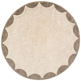 Wasbaar kindervloerkleed met anti slip laag «CERCLE» Ø120 cm | Off white-taupe
