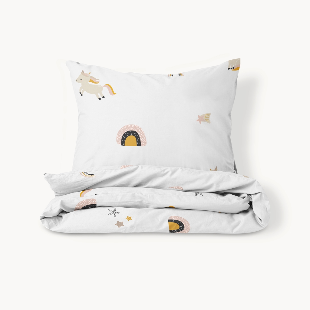Dekbedovertrek unicorn «Lara» 120x150cm, incl. kussenhoes | GOTS | Wit