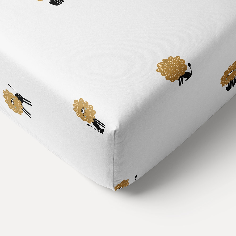 Premium hoeslaken leeuw «Leo» voor peuterbed 70x140cm GOTS | Wit