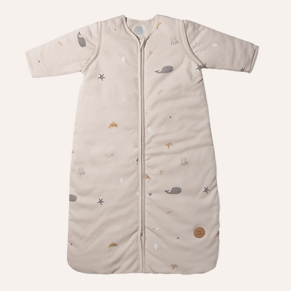 BABY SLAAPZAK MET AFRITSBARE MOUWEN «SEA LIFE» | BEIGE | 70 CM | 3-6 MAANDEN