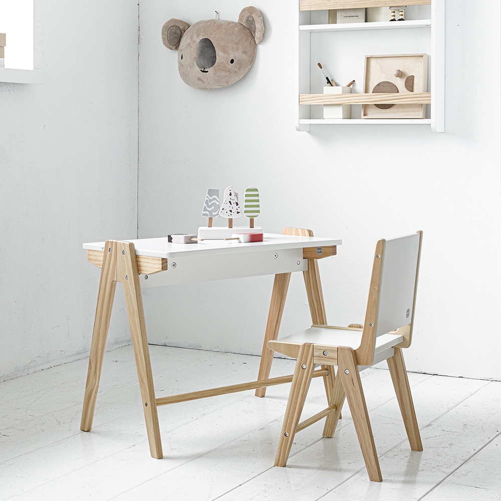Set van tafel en stoel voor peuter «Cerise» | naturel hout & wit