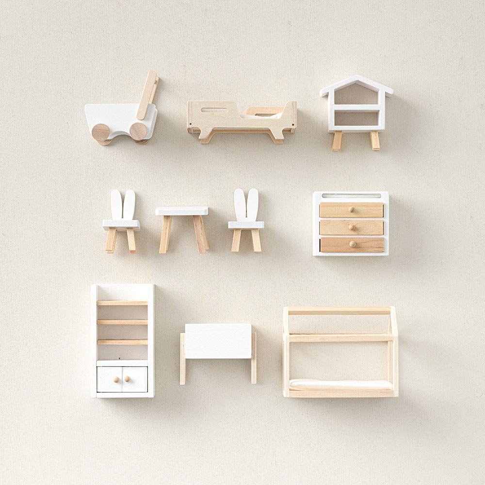 Poppenhuis meubels 10-delige set | Kinderkamer | Wit/Hout