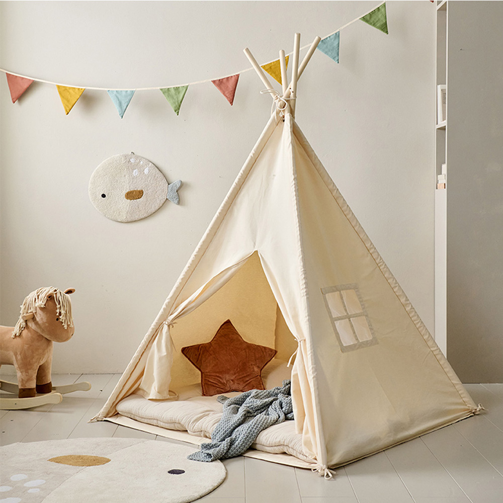 WEEKSUN Tipi tent voor kinderen met grote gevoerde mat en lichtsnoer, opvouwbaar, indianen, speeltent, katoen, kindertent voor binnen en buiten