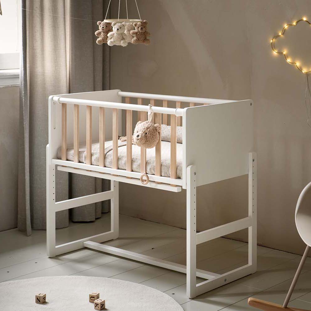 2-in-1 co sleeper / aanschuifbedje «Nuage» | Wit & Naturel