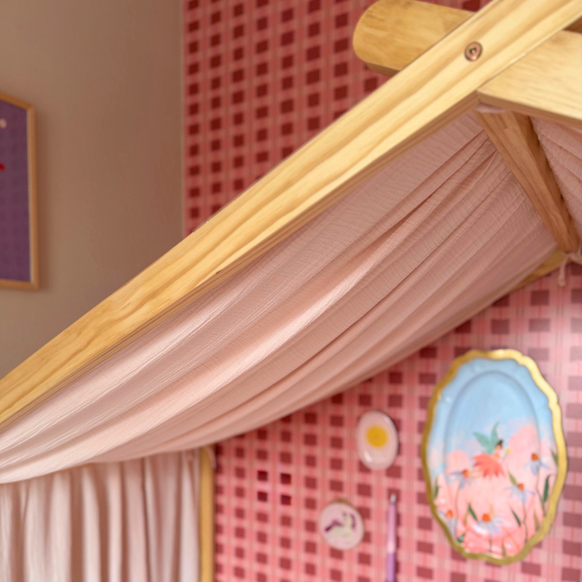 GORDIJN VOOR BEDHUISJE «MAISON» | 90 X 200 CM | MOUSSELINE KATOEN | BEIGE
