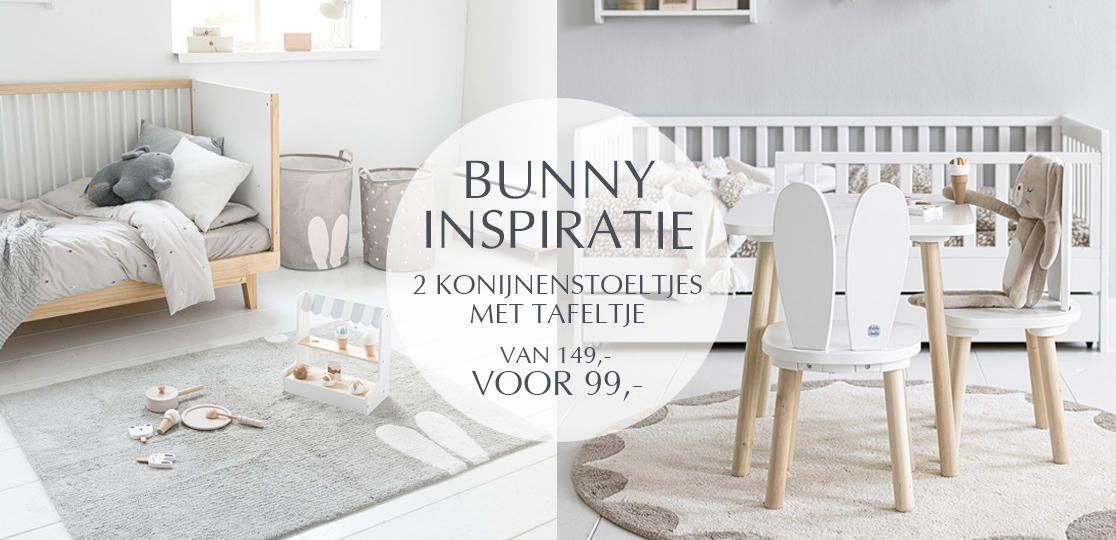 Ontdek onze konijnen set Onze konijnenset maakt van elke kinderkamer een feestje